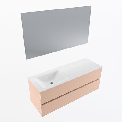 MONDIAZ VICA 130cm badmeubel onderkast Rosee 2 lades. Wastafel CLOUD links 1 kraangat, kleur Talc met spiegel LED.