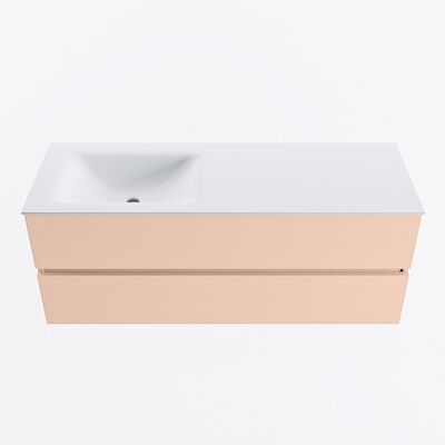 MONDIAZ VICA 130cm badmeubel onderkast Rosee 2 lades. Wastafel CLOUD links zonder kraangat, kleur Talc.