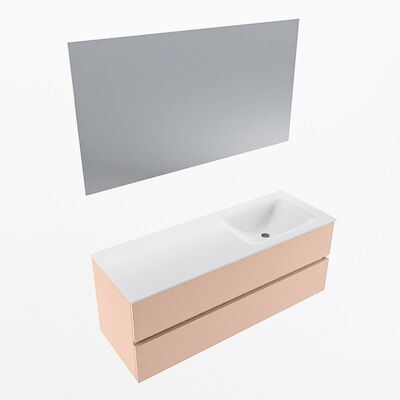 MONDIAZ VICA 130cm badmeubel onderkast Rosee 2 lades. Wastafel CLOUD rechts 1 kraangat, kleur Talc met spiegel LED.