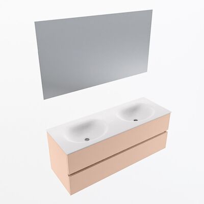 MONDIAZ VICA 130cm badmeubel onderkast Rosee 2 lades. Wastafel Moon dubbel zonder kraangat, kleur Talc met spiegel LED.