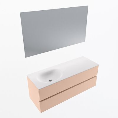 MONDIAZ VICA 130cm badmeubel onderkast Rosee 2 lades. Wastafel Moon links zonder kraangat, kleur Talc met spiegel LED.