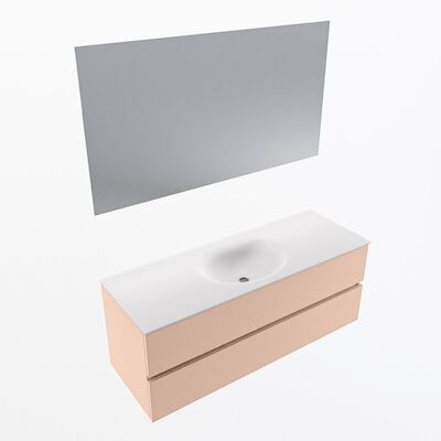 MONDIAZ VICA 130cm badmeubel onderkast Rosee 2 lades. Wastafel Moon midden 1 kraangat, kleur Talc met spiegel LED.