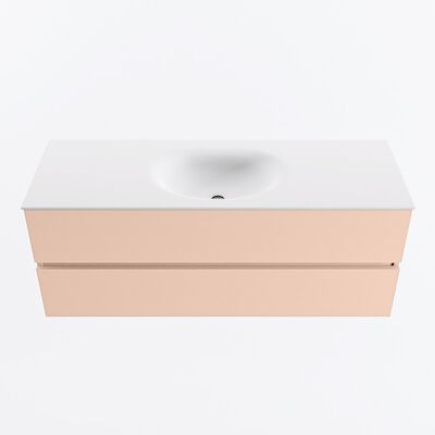 MONDIAZ VICA 130cm badmeubel onderkast Rosee 2 lades. Wastafel MOON midden 1 kraangat, kleur Talc.