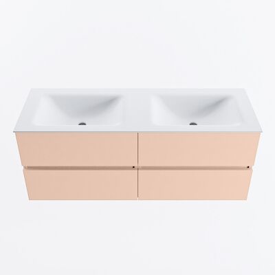 MONDIAZ VICA 130cm badmeubel onderkast Rosee 4 lades. Wastafel CLOUD dubbel 2 kraangaten, kleur Talc.