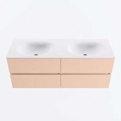 MONDIAZ VICA 130cm badmeubel onderkast Rosee 4 lades. Wastafel MOON dubbel zonder kraangat, kleur Talc.
