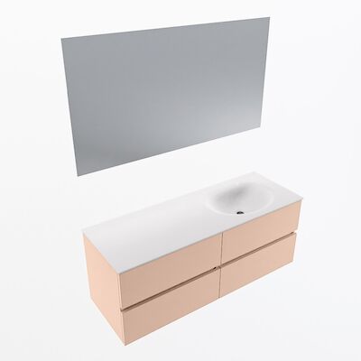 MONDIAZ VICA 130cm badmeubel onderkast Rosee 4 lades. Wastafel Moon rechts zonder kraangat, kleur Talc met spiegel LED.