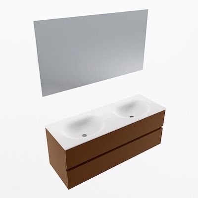 MONDIAZ VICA 130cm badmeubel onderkast Rust 2 lades. Wastafel Moon dubbel zonder kraangat, kleur Talc met spiegel LED.