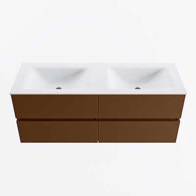 MONDIAZ VICA 130cm badmeubel onderkast Rust 4 lades. Wastafel CLOUD dubbel 2 kraangaten, kleur Talc.