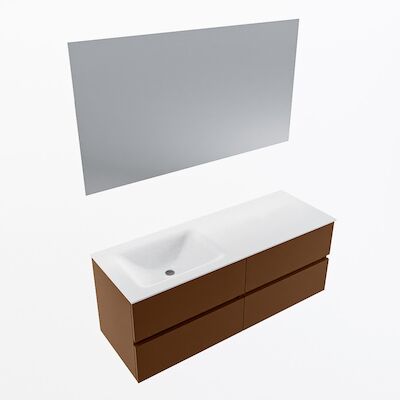 MONDIAZ VICA 130cm badmeubel onderkast Rust 4 lades. Wastafel CLOUD links 1 kraangat, kleur Talc met spiegel LED.