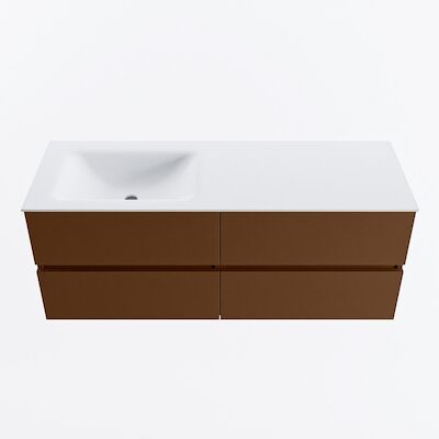 MONDIAZ VICA 130cm badmeubel onderkast Rust 4 lades. Wastafel CLOUD links zonder kraangat, kleur Talc.