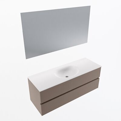 MONDIAZ VICA 130cm badmeubel onderkast Smoke 2 lades. Wastafel Moon midden 1 kraangat, kleur Talc met spiegel LED.