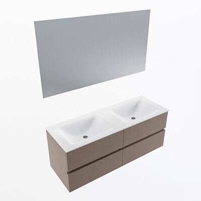 MONDIAZ VICA 130cm badmeubel onderkast Smoke 4 lades. Wastafel CLOUD dubbel 2 kraangaten, kleur Talc met spiegel LED.