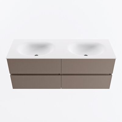 MONDIAZ VICA 130cm badmeubel onderkast Smoke 4 lades. Wastafel MOON dubbel zonder kraangat, kleur Talc.