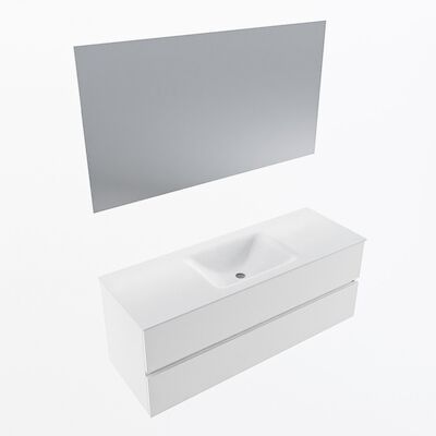 MONDIAZ VICA 130cm badmeubel onderkast Talc 2 lades. Wastafel CLOUD midden 1 kraangat, kleur Talc met spiegel LED.