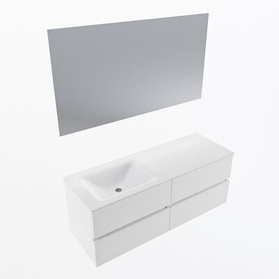 MONDIAZ VICA 130cm badmeubel onderkast Talc 4 lades. Wastafel CLOUD links 1 kraangat, kleur Talc met spiegel LED.