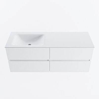 MONDIAZ VICA 130cm badmeubel onderkast Talc 4 lades. Wastafel CLOUD links zonder kraangat, kleur Talc.