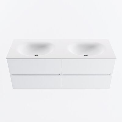 MONDIAZ VICA 130cm badmeubel onderkast Talc 4 lades. Wastafel MOON dubbel zonder kraangat, kleur Talc.