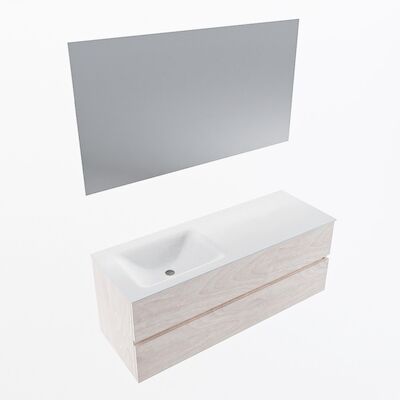 MONDIAZ VICA 130cm badmeubel onderkast Underlayment 2 lades. Wastafel CLOUD links 1 kraangat, kleur Talc met spiegel LED.