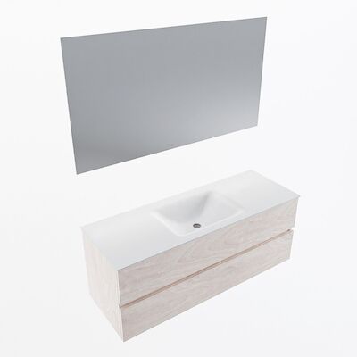 MONDIAZ VICA 130cm badmeubel onderkast Underlayment 2 lades. Wastafel CLOUD midden zonder kraangat, kleur Talc met spiegel LED.