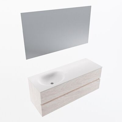 MONDIAZ VICA 130cm badmeubel onderkast Underlayment 2 lades. Wastafel Moon links 1 kraangat, kleur Talc met spiegel LED.