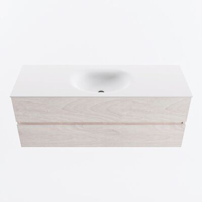 MONDIAZ VICA 130cm badmeubel onderkast Underlayment 2 lades. Wastafel MOON midden 1 kraangat, kleur Talc.