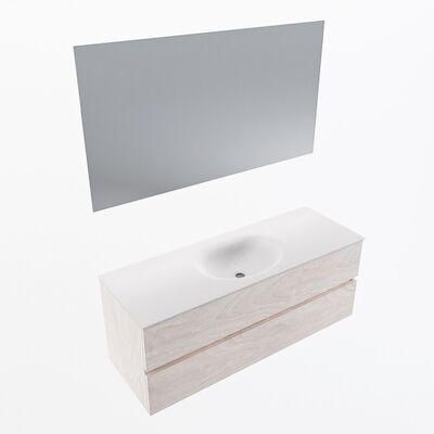MONDIAZ VICA 130cm badmeubel onderkast Underlayment 2 lades. Wastafel Moon midden zonder kraangat, kleur Talc met spiegel LED.
