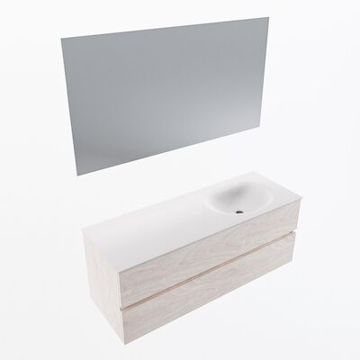 MONDIAZ VICA 130cm badmeubel onderkast Underlayment 2 lades. Wastafel Moon rechts 1 kraangat, kleur Talc met spiegel LED.