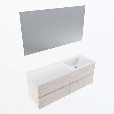 MONDIAZ VICA 130cm badmeubel onderkast Underlayment 4 lades. Wastafel CLOUD rechts zonder kraangat, kleur Talc met spiegel LED.
