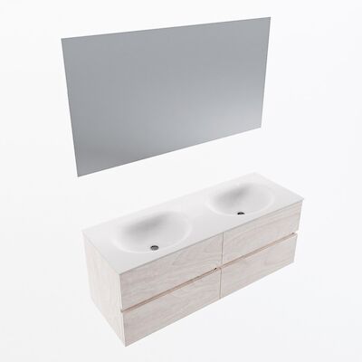 MONDIAZ VICA 130cm badmeubel onderkast Underlayment 4 lades. Wastafel Moon dubbel zonder kraangat, kleur Talc met spiegel LED.