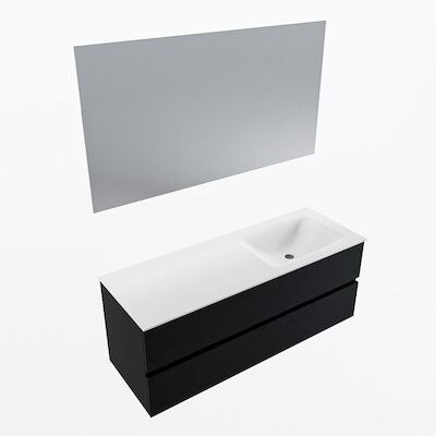 MONDIAZ VICA 130cm badmeubel onderkast Urban 2 lades. Wastafel CLOUD rechts zonder kraangat, kleur Talc met spiegel LED.