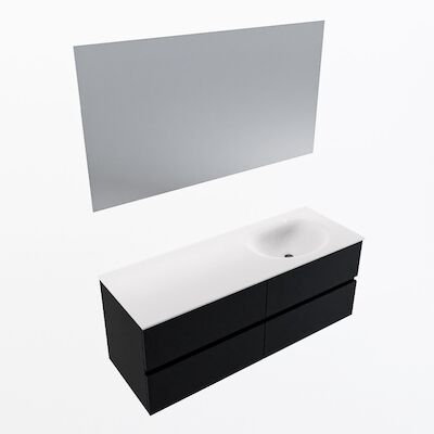 MONDIAZ VICA 130cm badmeubel onderkast Urban 4 lades. Wastafel Moon rechts zonder kraangat, kleur Talc met spiegel LED.