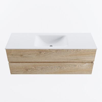 MONDIAZ VICA 130cm badmeubel onderkast Washed Oak 2 lades. Wastafel CLOUD midden zonder kraangat, kleur Talc.