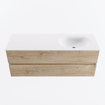 MONDIAZ VICA 130cm badmeubel onderkast Washed Oak 2 lades. Wastafel MOON rechts 1 kraangat, kleur Talc.