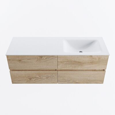 MONDIAZ VICA 130cm badmeubel onderkast Washed Oak 4 lades. Wastafel CLOUD rechts zonder kraangat, kleur Talc.
