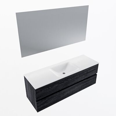 MONDIAZ VICA 140cm badmeubel onderkast Antracite 2 lades. Wastafel CLOUD midden 1 kraangat, kleur Talc met spiegel LED.