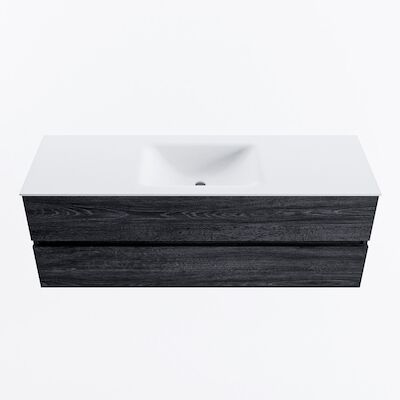 MONDIAZ VICA 140cm badmeubel onderkast Antracite 2 lades. Wastafel CLOUD midden zonder kraangat, kleur Talc.