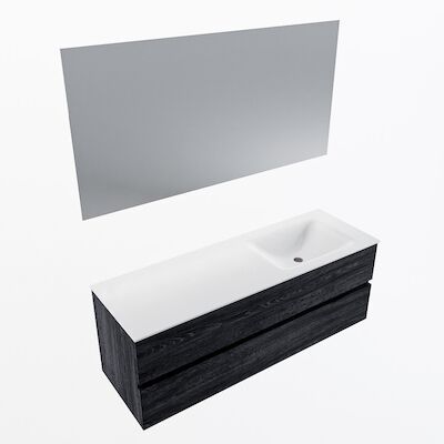 MONDIAZ VICA 140cm badmeubel onderkast Antracite 2 lades. Wastafel CLOUD rechts 1 kraangat, kleur Talc met spiegel LED.