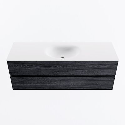 MONDIAZ VICA 140cm badmeubel onderkast Antracite 2 lades. Wastafel MOON midden zonder kraangat, kleur Talc.