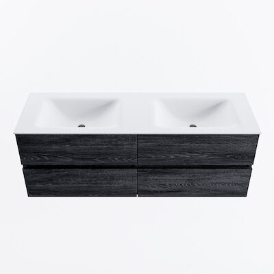 MONDIAZ VICA 140cm badmeubel onderkast Antracite 4 lades. Wastafel CLOUD dubbel 2 kraangaten, kleur Talc.