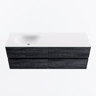 MONDIAZ VICA 140cm badmeubel onderkast Antracite 4 lades. Wastafel MOON links 1 kraangat, kleur Talc.