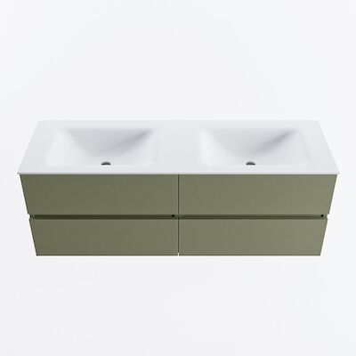 MONDIAZ VICA 140cm badmeubel onderkast Army 4 lades. Wastafel CLOUD dubbel 2 kraangaten, kleur Talc.