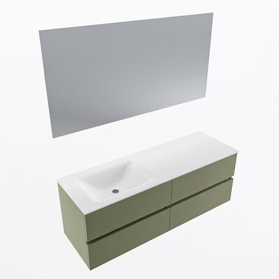 MONDIAZ VICA 140cm badmeubel onderkast Army 4 lades. Wastafel CLOUD links 1 kraangat, kleur Talc met spiegel LED.