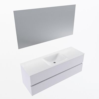 MONDIAZ VICA 140cm badmeubel onderkast Cale 2 lades. Wastafel CLOUD midden zonder kraangat, kleur Talc met spiegel LED.