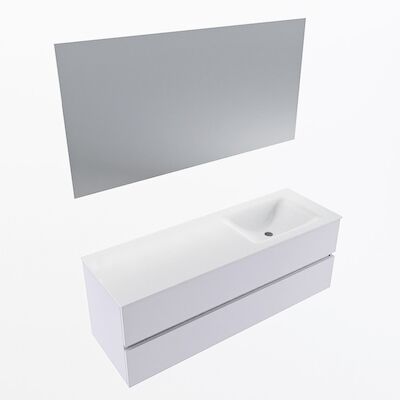 MONDIAZ VICA 140cm badmeubel onderkast Cale 2 lades. Wastafel CLOUD rechts 1 kraangat, kleur Talc met spiegel LED.