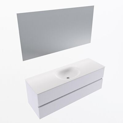 MONDIAZ VICA 140cm badmeubel onderkast Cale 2 lades. Wastafel Moon midden zonder kraangat, kleur Talc met spiegel LED.