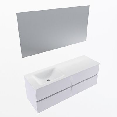 MONDIAZ VICA 140cm badmeubel onderkast Cale 4 lades. Wastafel CLOUD links zonder kraangat, kleur Talc met spiegel LED.