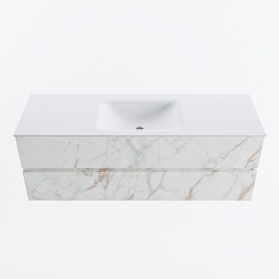 MONDIAZ VICA 140cm badmeubel onderkast Carrara 2 lades. Wastafel CLOUD midden 1 kraangat, kleur Talc.