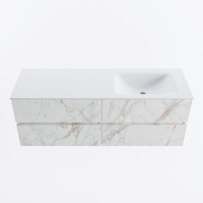 MONDIAZ VICA 140cm badmeubel onderkast Carrara 4 lades. Wastafel CLOUD rechts 1 kraangat, kleur Talc.