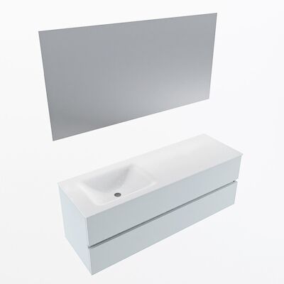 MONDIAZ VICA 140cm badmeubel onderkast Clay 2 lades. Wastafel CLOUD links zonder kraangat, kleur Talc met spiegel LED.