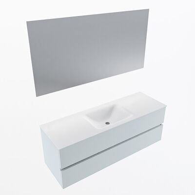 MONDIAZ VICA 140cm badmeubel onderkast Clay 2 lades. Wastafel CLOUD midden zonder kraangat, kleur Talc met spiegel LED.